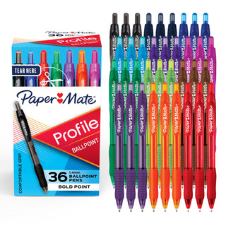 Paper Mate Profile Retractable Ballpoint Pens, Bold Point (1.4mm), Assorted Colors, 12 Count - Back to School, Office, Teacher Supplies