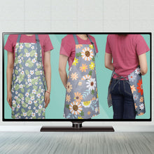 BOUMUSOE 3 Pack Floral Aprons with Pocket, Blooming Womens Aprons Waterproof Adjustable Cooking Apron for Kitchen Gardening