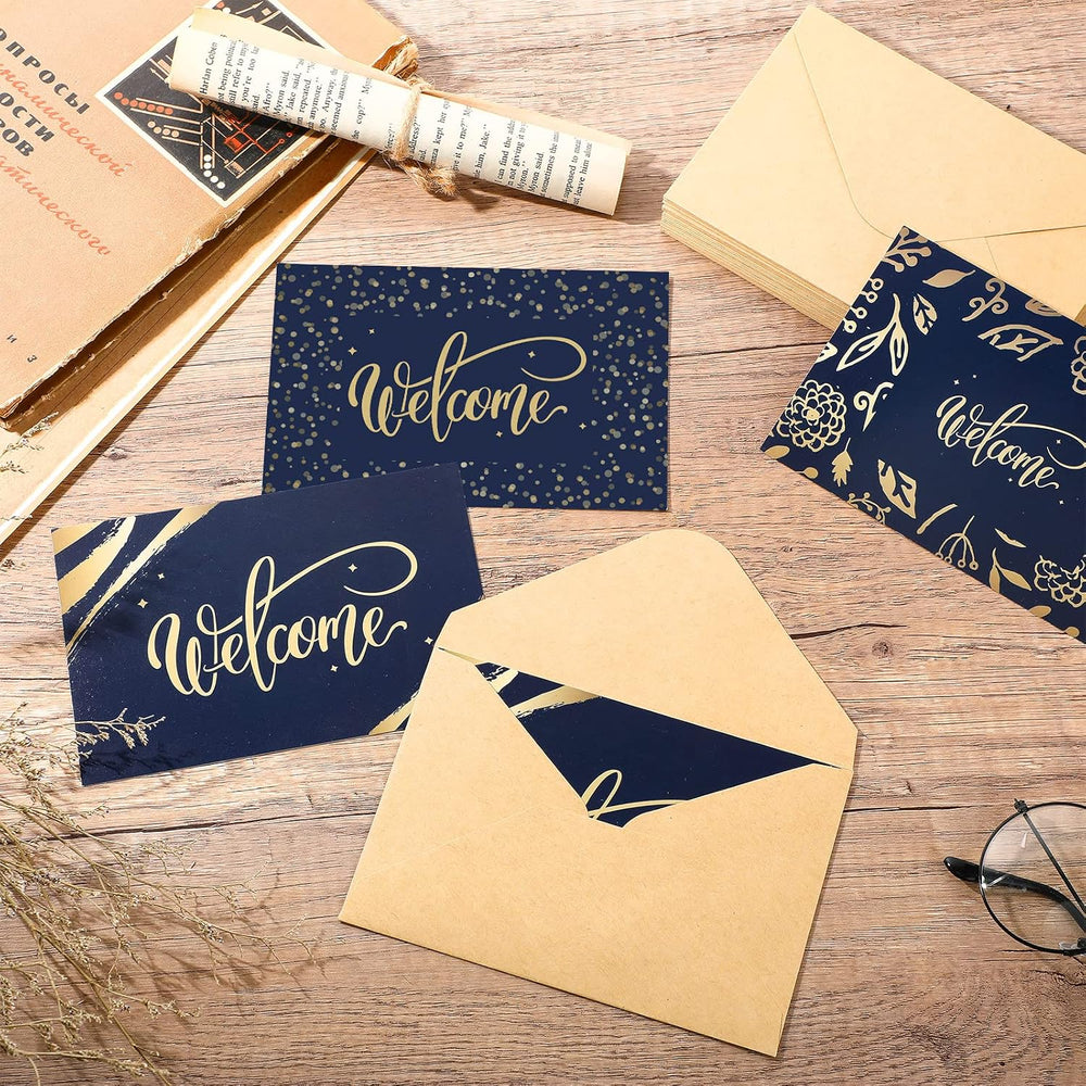 Fumete 48 Sets Welcome Cards Bulk with Kraft Envelopes and Stickers for Guest Employee Greeting Cards Assorted Paper for Birthday Business Wedding New Home Baby Shower(Blue)