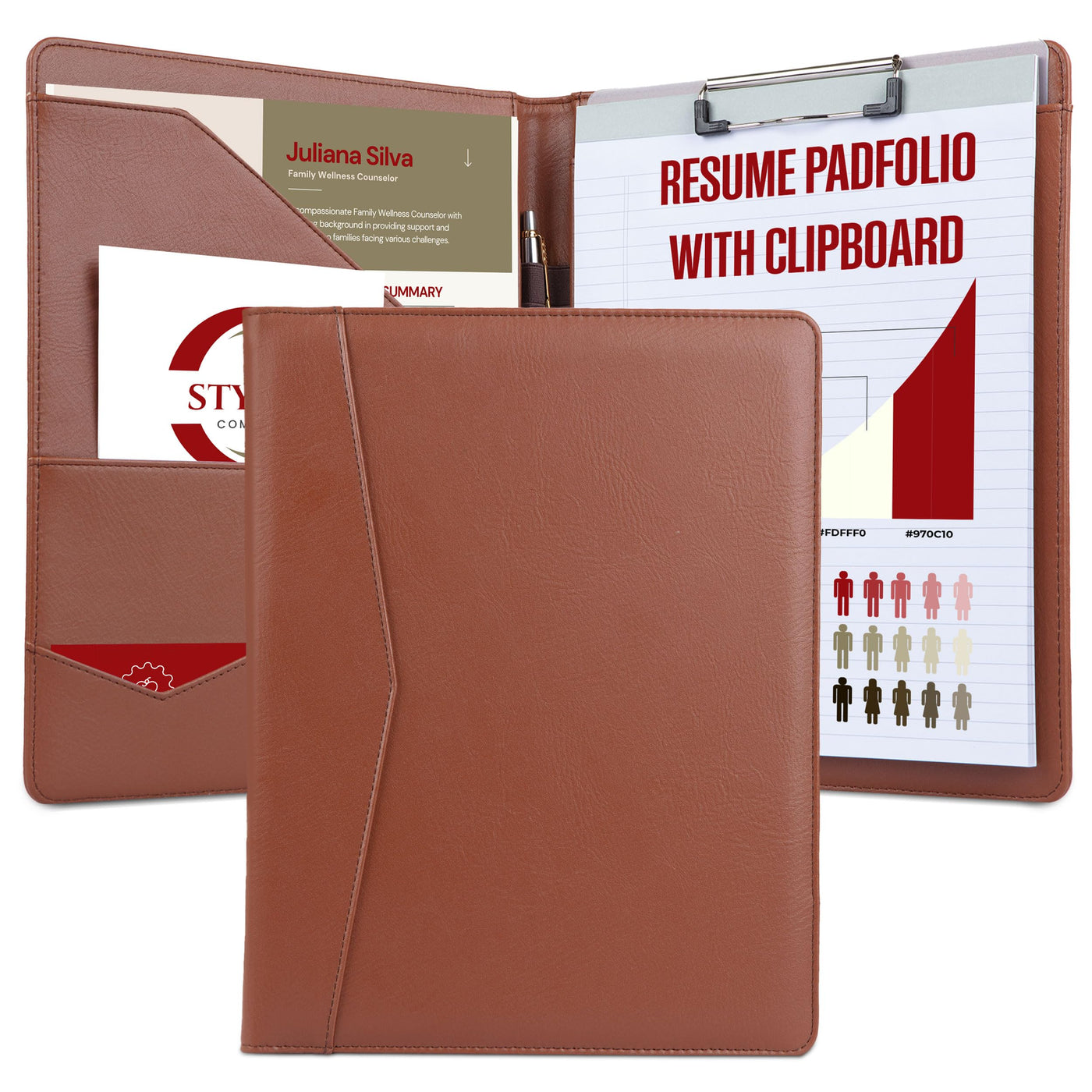 STYLIO Padfolio Portfolio Organizer Binder | Interview Resume Folder, Legal Document, Business Card Holder |w/Letter-Sized Notepad | Handsome Piano Noir Faux Leather Folio Matte Finish, Accent Stitch