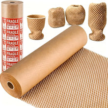 Honeycomb Packing Paper 12" x 230' (70m) with Fragile Stickers, Plastic-Free Recyclable Kraft Cushioning Wrap, Bubble Wrap Alternative for Shipping Moving and Fragile Item Packaging