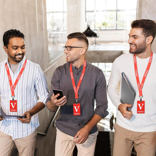 25 Sets Visitor Badge Lanyard with Clips Breakaway Reusable Temporary PVC Pass Card for Event Fundraising Company Exhibition Guest School Activities 3.54 x 2.13inch Red