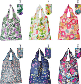HIQU and HIST 6 Pcs Reusable Shopping Bags, Foldable Grocery Bags in Pocket, Eco-friendly Travel Recycle Shopping Bags,Waterproof and Machine Washable, for Daily Shopping Supplies load