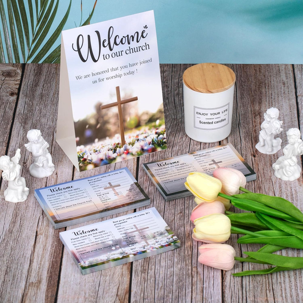 151Pcs Church Visitor Cards Set Welcome Prayer Request Cardstock with Tent Sign for Greeting Religious Occasions
