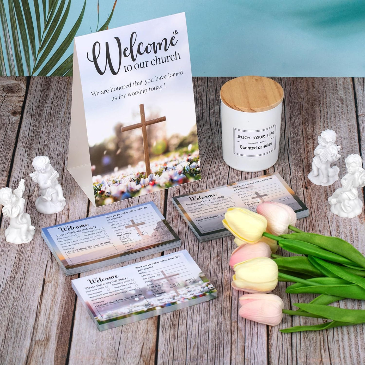 151Pcs Church Visitor Cards Set Welcome Prayer Request Cardstock with Tent Sign for Greeting Religious Occasions