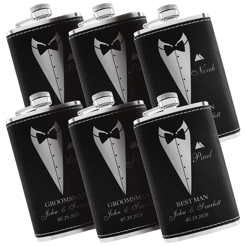 Groomsmen Gifts, Personalized Hip Flasks, Groomsmen Proposal, 6 Oz Engraved Leatherette Flasks for Men, Best Man Gifts for Wedding, Groomsmen Gifts for Wedding - Black #2