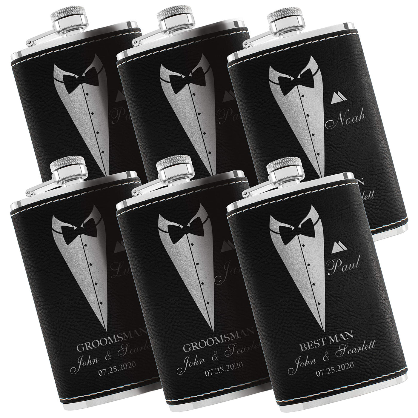 Groomsmen Gifts, Personalized Hip Flasks, Groomsmen Proposal, 6 Oz Engraved Leatherette Flasks for Men, Best Man Gifts for Wedding, Groomsmen Gifts for Wedding - Black #2