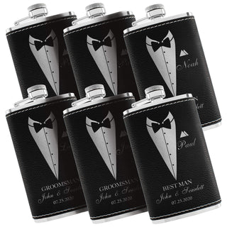 Groomsmen Gifts, Personalized Hip Flasks, Groomsmen Proposal, 6 Oz Engraved Leatherette Flasks for Men, Best Man Gifts for Wedding, Groomsmen Gifts for Wedding - Black #2