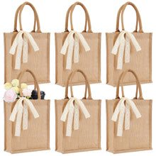 Small 6pcs Burlap Tote Bag Set with Handles, 11*9.45*3.94 Inch Waterproof Reusable Blank Grocery Bags with Ribbon Large Jute Tote for Women Bridesmaid Gift Beach Shopping Wedding Travel DIY