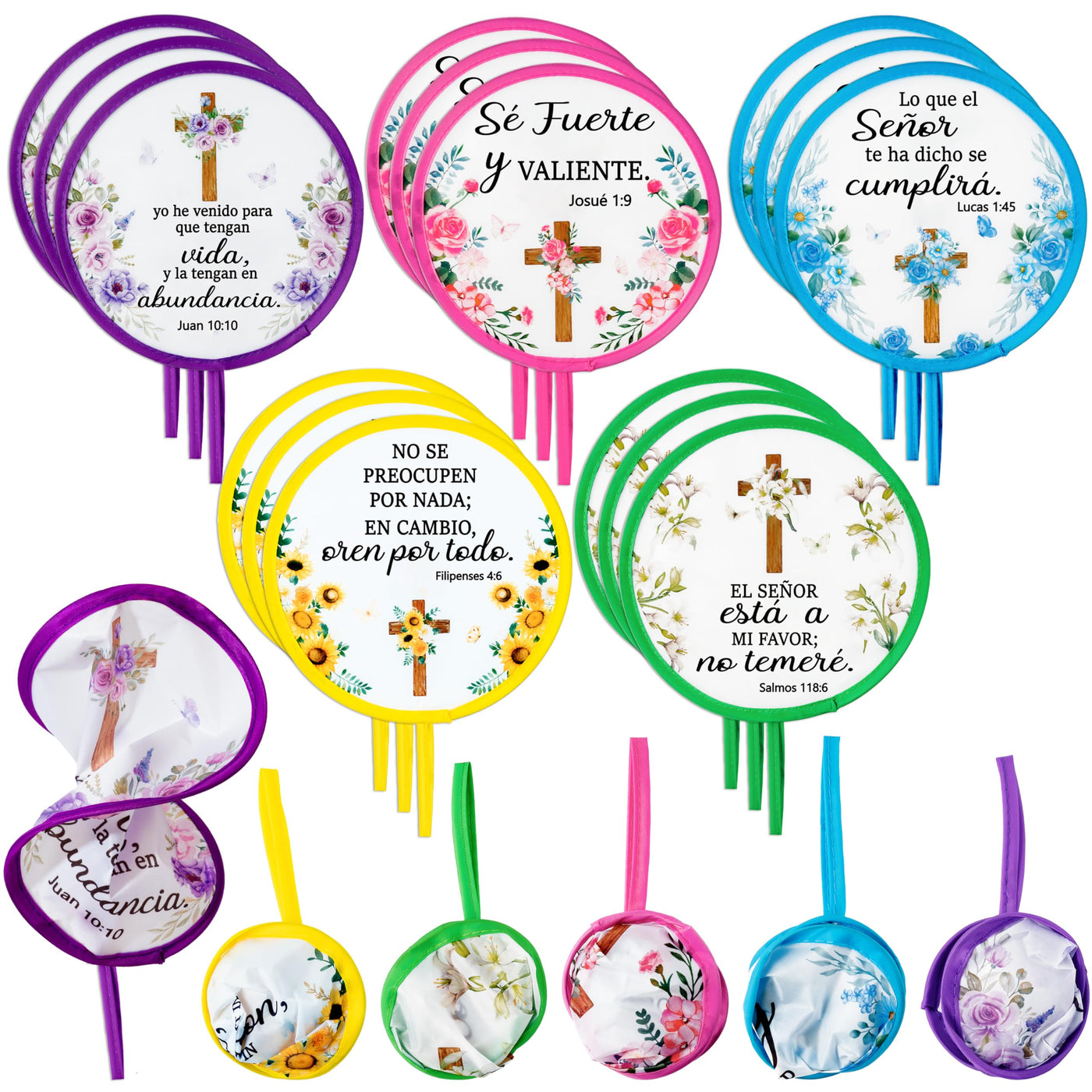 R HORSE 50Pcs Christian Church Folding Fan, Religious Flower Collapsible Handheld Hand Fan for Church Service, Christian Festival Decor Wedding Home Decoration Party Favors Summer Gift for Women Girl