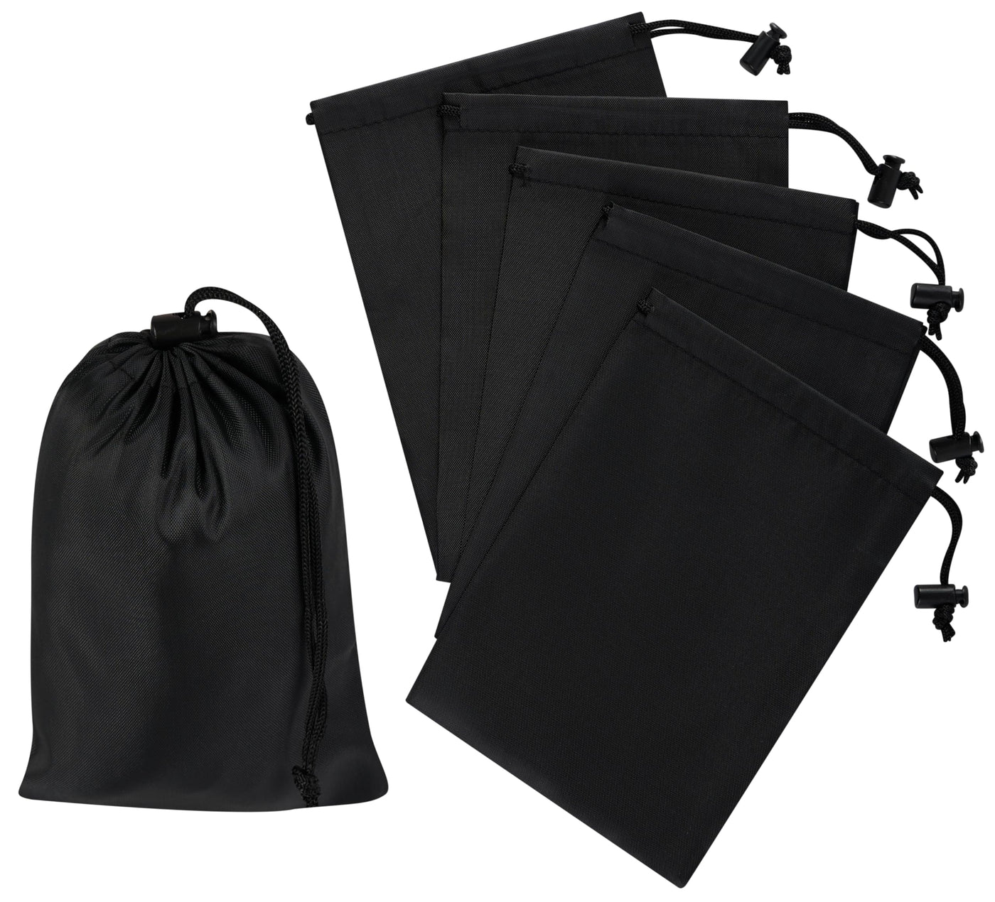 PALTERWEAR Drawstring Bag with Toggle - Nylon Cinch and Ditty Pouch - Six Pack (Black, 6 x 8 Inch, Set of 6)