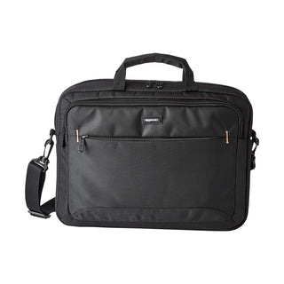 Amazon Basics 15.6 in Laptop Bag with Shoulder Strap and Handle, Large Capacity, Spacious Compartments, Black