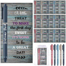 Marspark 30 Set Welcome Back to School Gifts Bulk Ballpoint Pens and Greeting Cards Set with Bags Twist Ties Composition First Day of School Gifts for Teacher Student Classroom Party Favors Supplies