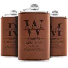 Personalized Hip Flasks Set of 6 - Engraved Leatherette 6 Oz, Best Man & Groomsmen Proposal Gifts, Wedding Party Favors - Chestnut #4