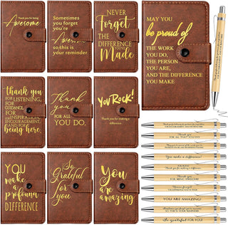 Dispowreath 10 Sets Thank You Leather Journal Bulk Fathers Day Coworkers Gift Inspirational Notebook with Bamboo Pen CNA Week Gift Appreciation Notepad for Employee Teacher Nurse Staff (Dark Brown)