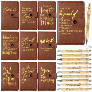 Dispowreath 10 Sets Thank You Leather Journal Bulk Fathers Day Coworkers Gift Inspirational Notebook with Bamboo Pen CNA Week Gift Appreciation Notepad for Employee Teacher Nurse Staff (Dark Brown)