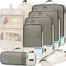 BAGAIL 4 Set/6 Set/8 Set Compression Packing Cubes Travel Accessories Expandable Packing Organizers (Half Mesh, 6-Black)