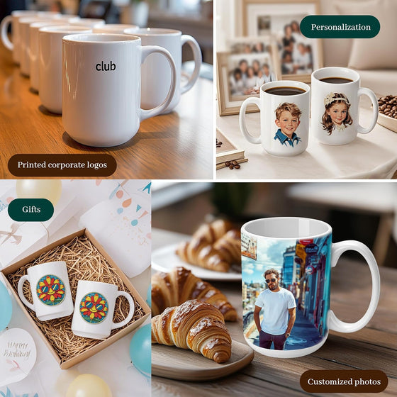 Joyclub Graduation Gifts 12 Set Sublimation Mugs Blank 15 oz Coffee Mugs Bulk White Ceramic Cups with Handle Tazas Para Sublimar for Coffee Latte Tea Milk Soup DIY Gifts - hover image