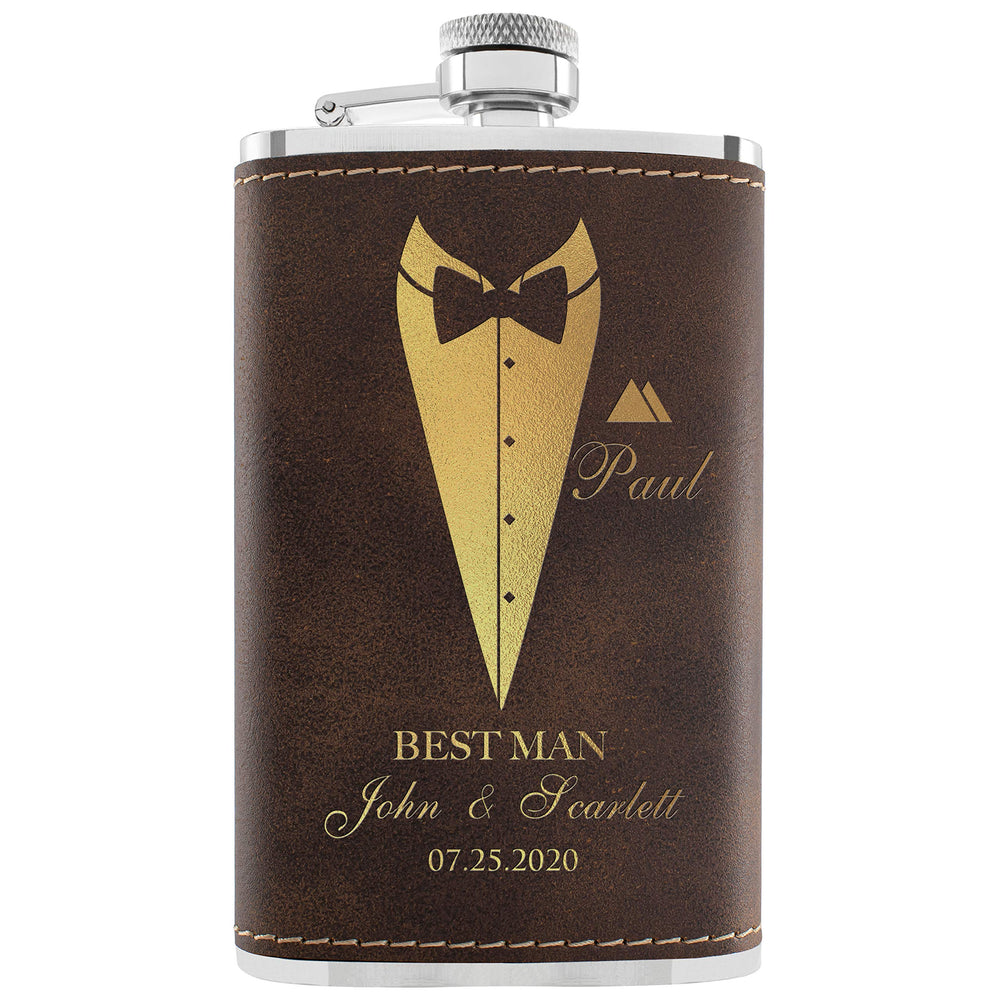 Groomsmen Gifts, Personalized Hip Flasks, Groomsmen Proposal, 6 Oz Engraved Leatherette Flasks for Men, Best Man Gifts for Wedding, Groomsmen Gifts for Wedding - Black #2