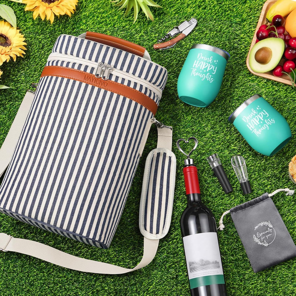 Birthday Gifts for Women Men - Mothers Day Wine Gift Baskets For Woman Mom, Her, Women, Friend, Wine Lovers, Self Care Package, Insulated Wines Tote Bag Carrier w/ Tumblers & Wines Accessories Set