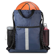 BeeGreen Black Drawstring Backpack Gym Bag For Men Women String Sports Backpack With Water Bottle Mesh Pockets And 2 Zippered Pocket Large Cinch Sackpack Workout Bag 16" x 20"