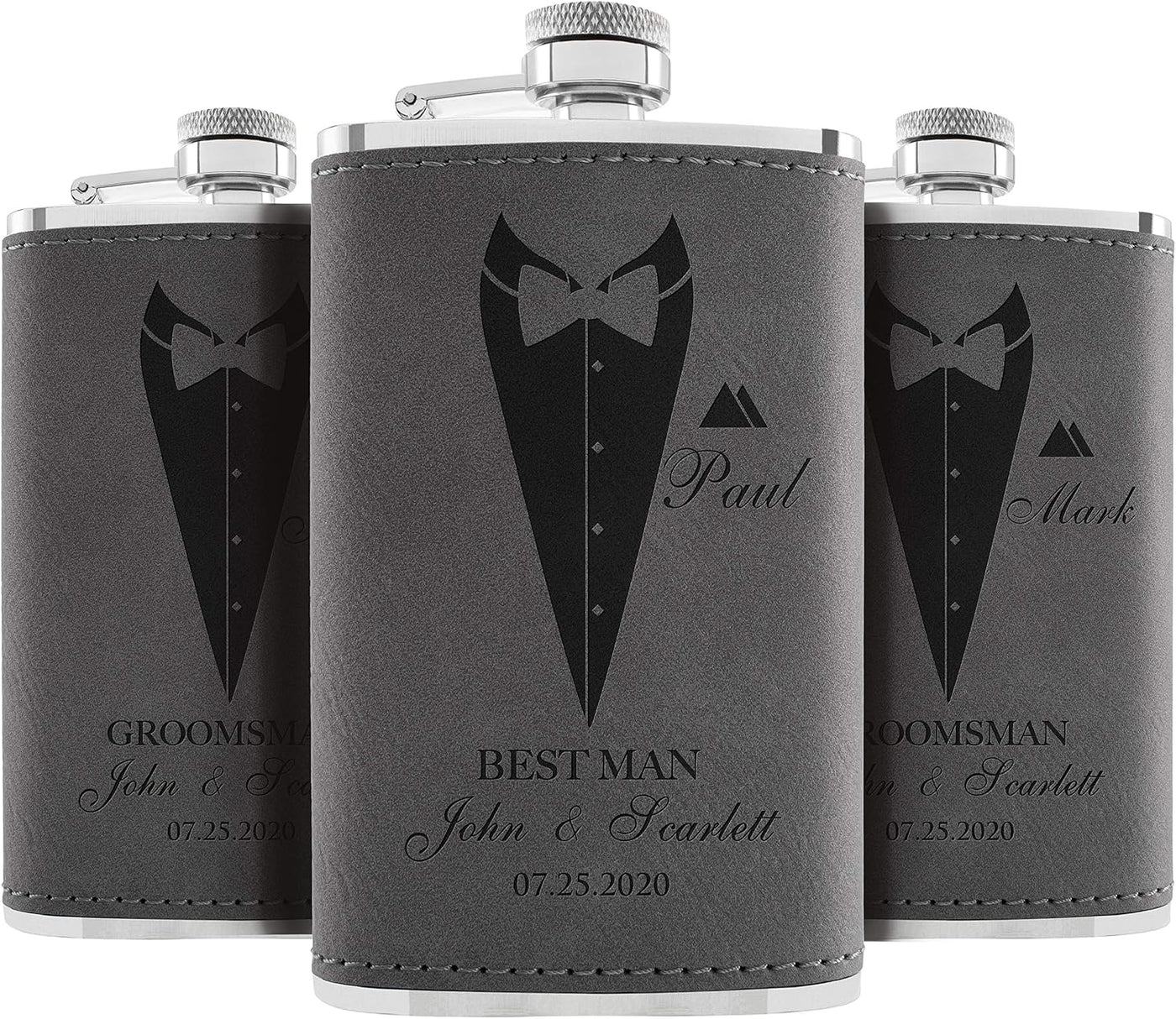 Groomsmen Gifts, Personalized Hip Flasks, Groomsmen Proposal, 6 Oz Engraved Leatherette Flasks for Men, Best Man Gifts for Wedding, Groomsmen Gifts for Wedding - Black #2