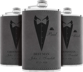 Groomsmen Gifts, Personalized Hip Flasks, Groomsmen Proposal, 6 Oz Engraved Leatherette Flasks for Men, Best Man Gifts for Wedding, Groomsmen Gifts for Wedding - Black #2