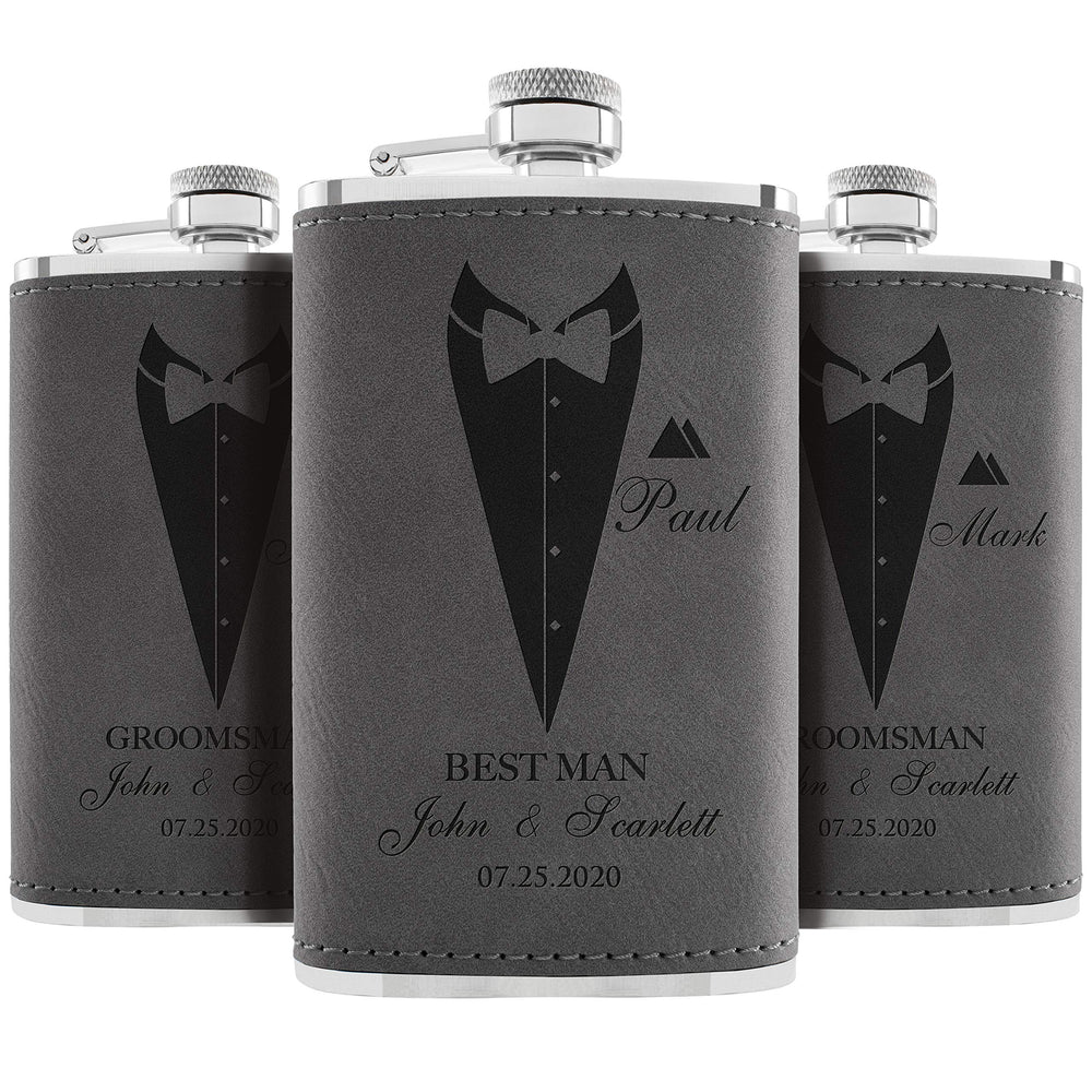 Groomsmen Gifts, Personalized Hip Flasks, Groomsmen Proposal, 6 Oz Engraved Leatherette Flasks for Men, Best Man Gifts for Wedding, Groomsmen Gifts for Wedding - Black #2