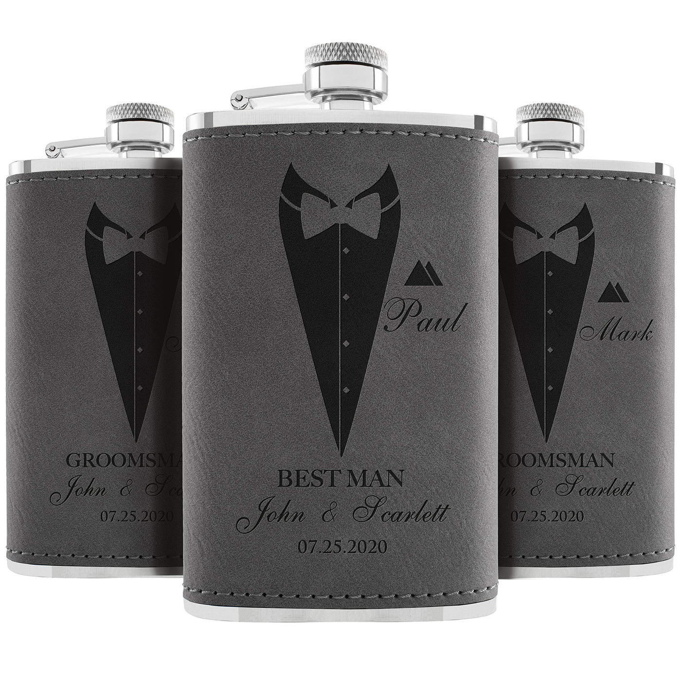 Groomsmen Gifts, Personalized Hip Flasks, Groomsmen Proposal, 6 Oz Engraved Leatherette Flasks for Men, Best Man Gifts for Wedding, Groomsmen Gifts for Wedding - Black #2