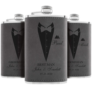 Groomsmen Gifts, Personalized Hip Flasks, Groomsmen Proposal, 6 Oz Engraved Leatherette Flasks for Men, Best Man Gifts for Wedding, Groomsmen Gifts for Wedding - Black #2