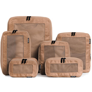 Aerotrunk Compression Packing Cubes for Travel - Luggage Organizer Bags - Double Zipper Packing Cubes for Suitcases (6-Pack, Beige)