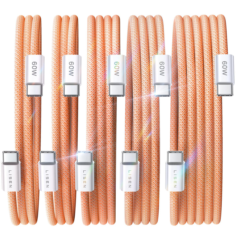 LISEN USB C to USB C Cable, 5-Pack [3.3/3.3/6.6/6.6/10FT] for iPhone 17 Charger Cord, 60W C to C Cable Fast Charging for iPad, iPhone 16 15 Pro Max, Galaxy S25/S24 USBC to USBC Cable Gifts for Men