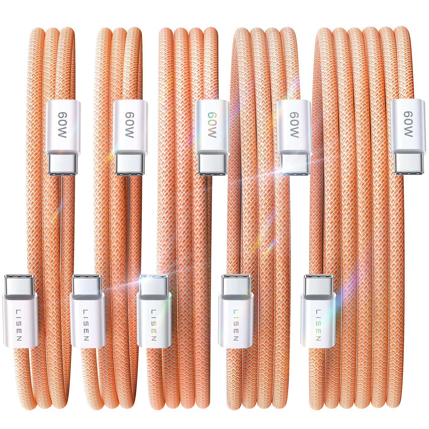 LISEN USB C to USB C Cable, 5-Pack [3.3/3.3/6.6/6.6/10FT] for iPhone 17 Charger Cord, 60W C to C Cable Fast Charging for iPad, iPhone 16 15 Pro Max, Galaxy S25/S24 USBC to USBC Cable Gifts for Men
