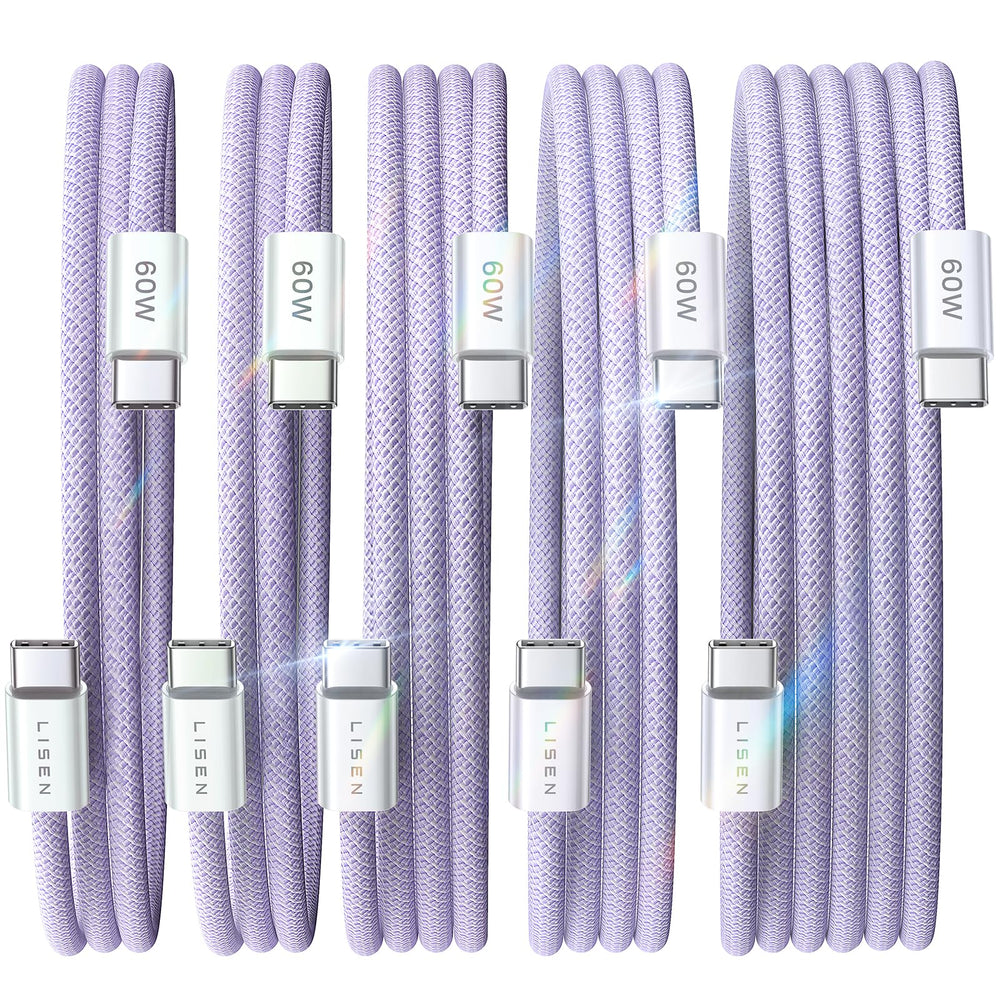LISEN USB C to USB C Cable, 5-Pack [3.3/3.3/6.6/6.6/10FT] for iPhone 17 Charger Cord, 60W C to C Cable Fast Charging for iPad, iPhone 16 15 Pro Max, Galaxy S25/S24 USBC to USBC Cable Gifts for Men
