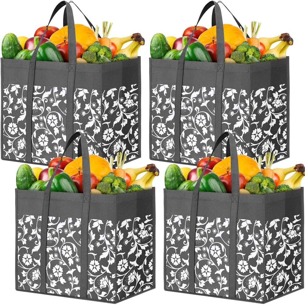 WOWBOX Reusable Grocery Bags Foldable Tote Bags Bulk with Reinforced Handles Shopping Bags for Groceries Heavy Duty Kitchen Reusable Grocery Bags with Waterproof Coating 4-Pack, Blue