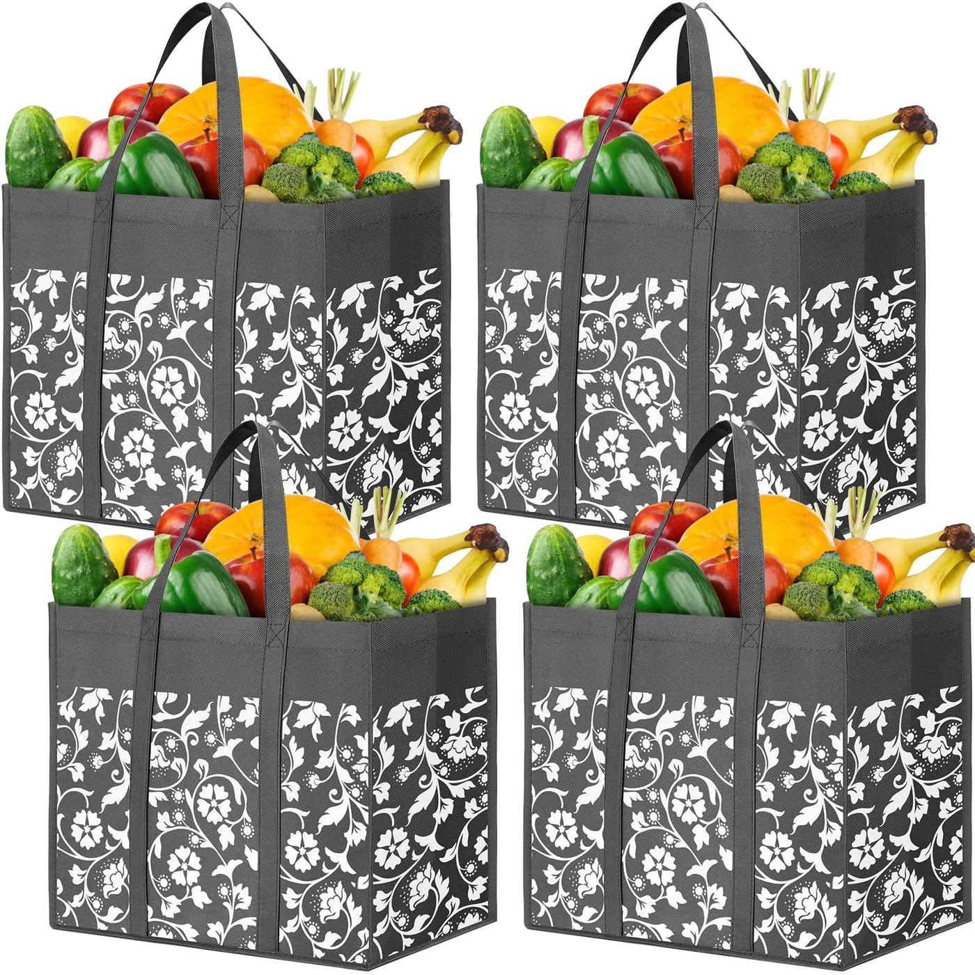 WOWBOX Reusable Grocery Bags Foldable Tote Bags Bulk with Reinforced Handles Shopping Bags for Groceries Heavy Duty Kitchen Reusable Grocery Bags with Waterproof Coating 4-Pack, Blue