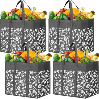 WOWBOX Reusable Grocery Bags Foldable Tote Bags Bulk with Reinforced Handles Shopping Bags for Groceries Heavy Duty Kitchen Reusable Grocery Bags with Waterproof Coating 4-Pack, Blue
