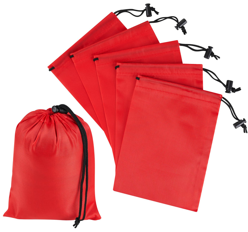 PALTERWEAR Drawstring Bag with Toggle - Nylon Cinch and Ditty Pouch - Six Pack (Black, 6 x 8 Inch, Set of 6)