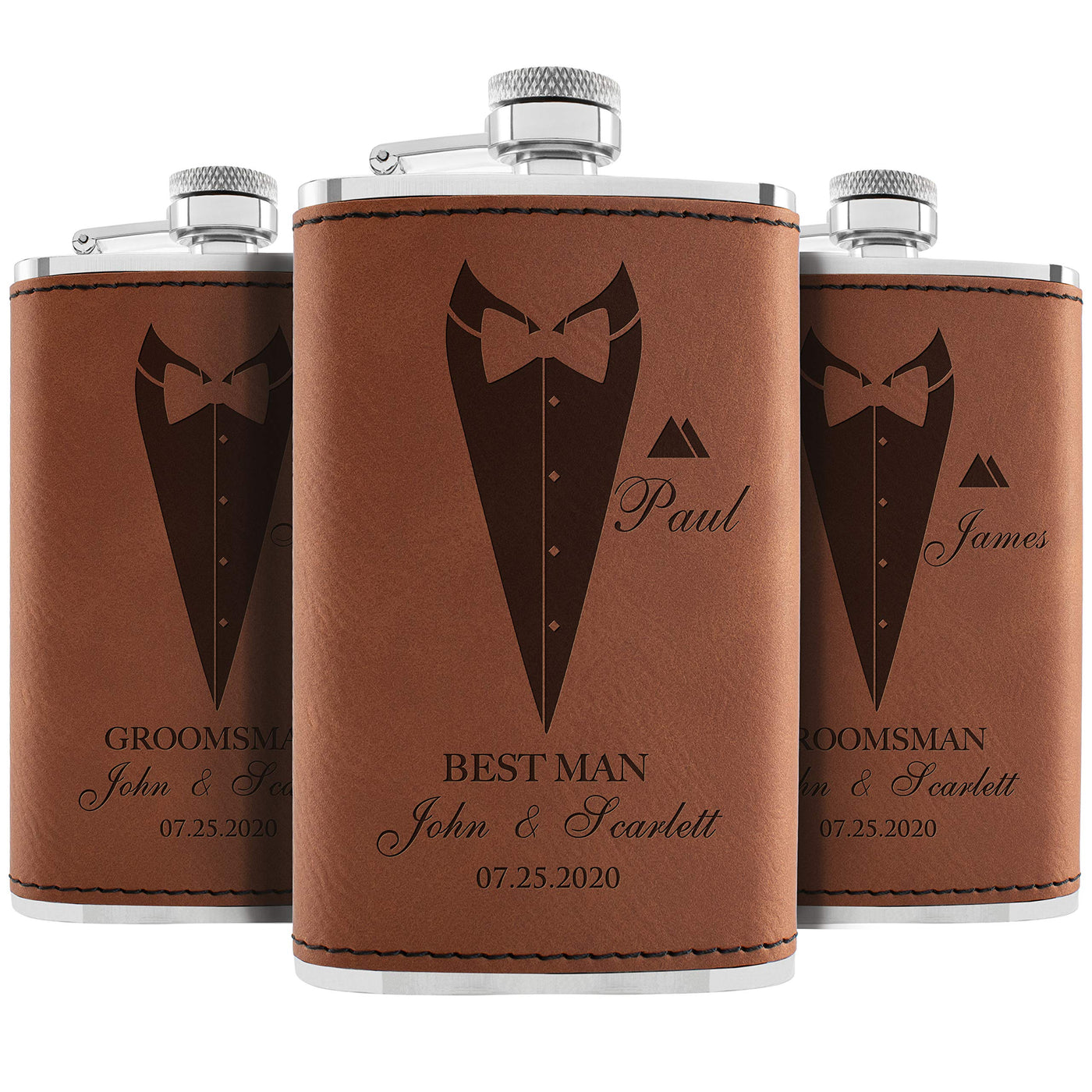 Groomsmen Gifts, Personalized Hip Flasks, Groomsmen Proposal, 6 Oz Engraved Leatherette Flasks for Men, Best Man Gifts for Wedding, Groomsmen Gifts for Wedding - Black #2