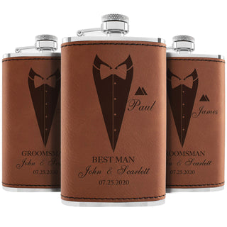 Groomsmen Gifts, Personalized Hip Flasks, Groomsmen Proposal, 6 Oz Engraved Leatherette Flasks for Men, Best Man Gifts for Wedding, Groomsmen Gifts for Wedding - Black #2