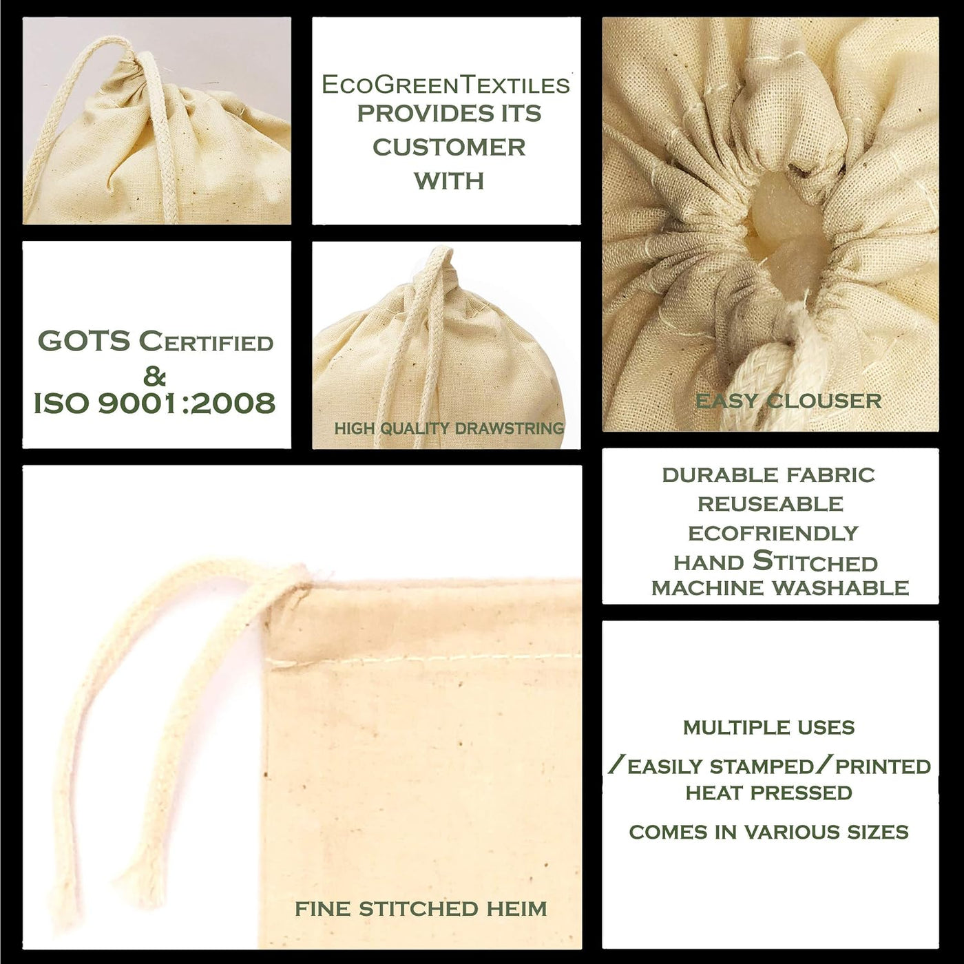 Natural Cotton Reusable Produce Muslin Bags – Multipurpose Drawstring Storage Pouch for Everyday Use (25, 2x3)