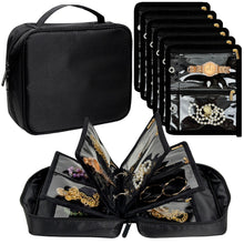 Travel Jewelry Organizer Case,Jewelry Bags for Traveling, Jewelry Binder with 24 Pcs Clear Zipper Velvet Pouches for Storing Earrings, Rings, Necklace, Bracelet, Watch (Beige)