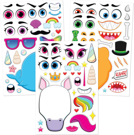 JOYIN 36 Sheets 9"x6" Make a face Stickers for Kids, Make Your Own Animal Stickers with Unicorn, Dinosaur, Sea and Safari Animals, Crafts Birthday Party Favors, Goodie Bags Classroom Activities - hover image
