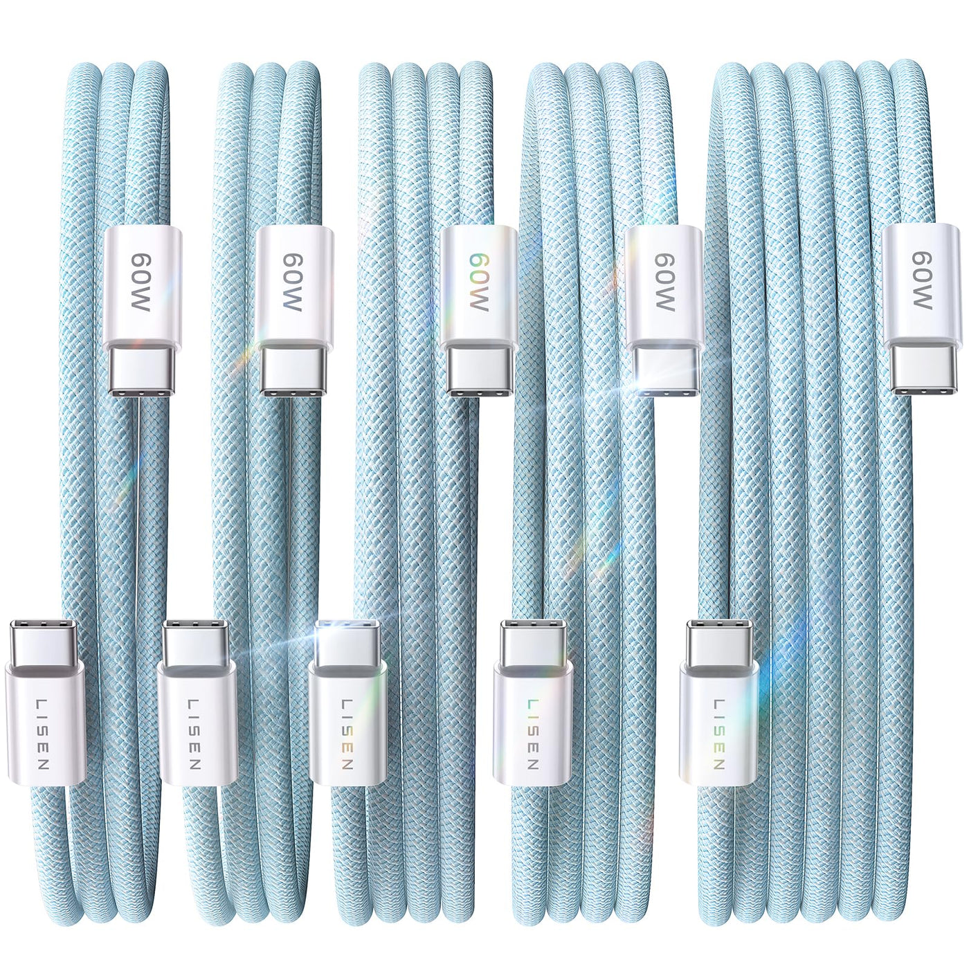 LISEN USB C to USB C Cable, 5-Pack [3.3/3.3/6.6/6.6/10FT] for iPhone 17 Charger Cord, 60W C to C Cable Fast Charging for iPad, iPhone 16 15 Pro Max, Galaxy S25/S24 USBC to USBC Cable Gifts for Men