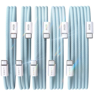LISEN USB C to USB C Cable, 5-Pack [3.3/3.3/6.6/6.6/10FT] for iPhone 17 Charger Cord, 60W C to C Cable Fast Charging for iPad, iPhone 16 15 Pro Max, Galaxy S25/S24 USBC to USBC Cable Gifts for Men