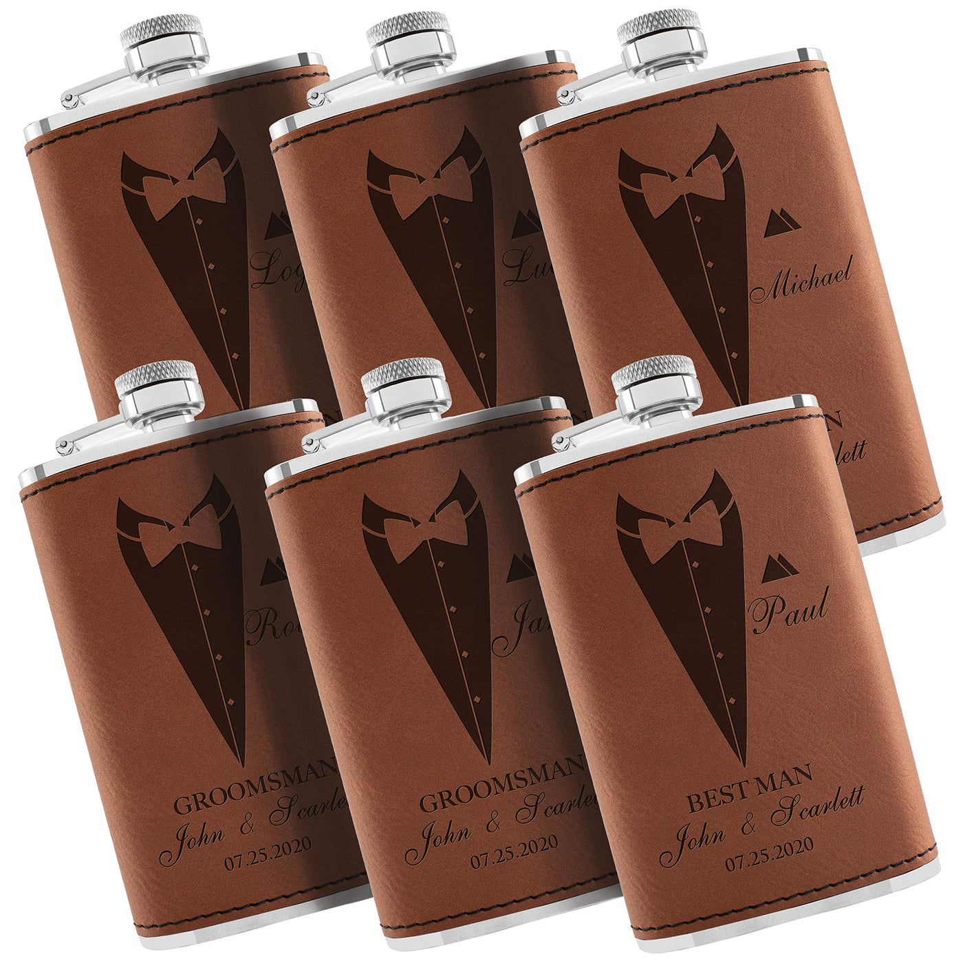 Groomsmen Gifts, Personalized Hip Flasks, Groomsmen Proposal, 6 Oz Engraved Leatherette Flasks for Men, Best Man Gifts for Wedding, Groomsmen Gifts for Wedding - Black #2