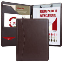 STYLIO Padfolio Portfolio Organizer Binder | Interview Resume Folder, Legal Document, Business Card Holder |w/Letter-Sized Notepad | Handsome Piano Noir Faux Leather Folio Matte Finish, Accent Stitch