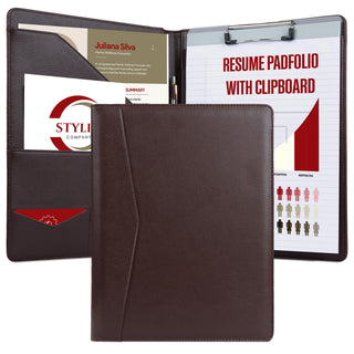 STYLIO Padfolio Portfolio Organizer Binder | Interview Resume Folder, Legal Document, Business Card Holder |w/Letter-Sized Notepad | Handsome Piano Noir Faux Leather Folio Matte Finish, Accent Stitch