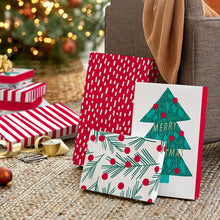 Hallmark Christmas Shirt Boxes for Presents (10 Clothes Boxes with Lids: 3 Small 11", 5 Medium 14", 2 Large 16") Red and White Stripes, Green Tree with Rainbows, Joy, Very Merry