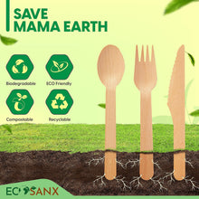 ECOSANX® 120 PCs Disposable Wooden Cutlery set 6.3" Splinter Free Compostable Utensils for party, Eco-Friendly, 100% All-Natural Bamboo Utensils set for picnic, Bamboo cutlery set for Events & More